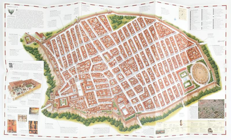 2001 Pompeii, angol nyelvű, illusztrált idegenforgalmi ismertető, térképpel, kihajtható, 74x42 cm