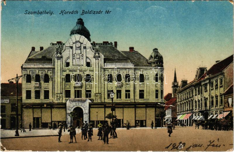 Szombathely, Horváth Boldizsár tér, üzletek. Vasúti levelezőlapárusítás (EM)