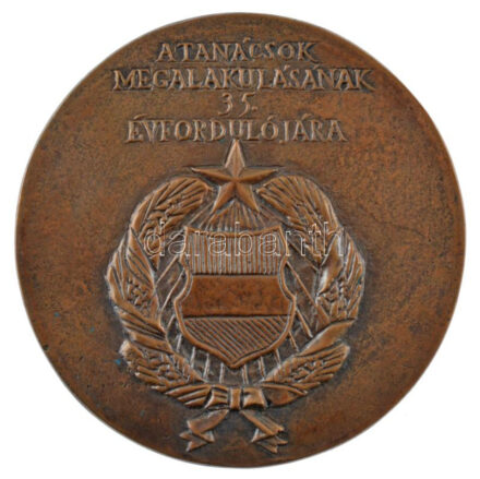 ~1980. 'A tanácsok megalakulásának 35. évfordulójára' egyoldalas bronz emlékérem (98mm) T:1-