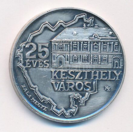 Képíró Zoltán (1944-1981) 1979. 'Magyar Éremgyűjtők Keszthelyi Csoportja / 25 éves Keszthely város' kétoldalas ezüstpatinázott emlékérem (42,5mm) T:1-