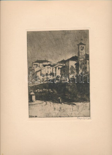 Bajor Ágost (1892-1958): Feltre, 1918. Rézkarc, papír, jelzett, 16,5×12 cm