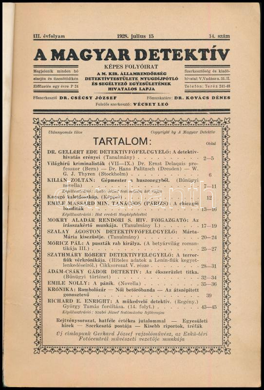 1928 A Magyar Detektív c. folyóirat III. évf 14. sz. - Image 2