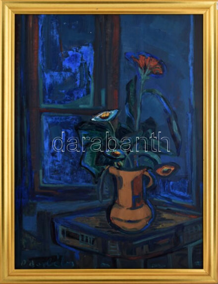 D. Borbély Gizella (1920-1994): Virágok. Olaj, farost, jelezve balra lent, hátoldalán autográf felirattal, Képcsarnok Vállalat és Artrend címkéjével. Dekoratív fakeretben, 80×60 cm