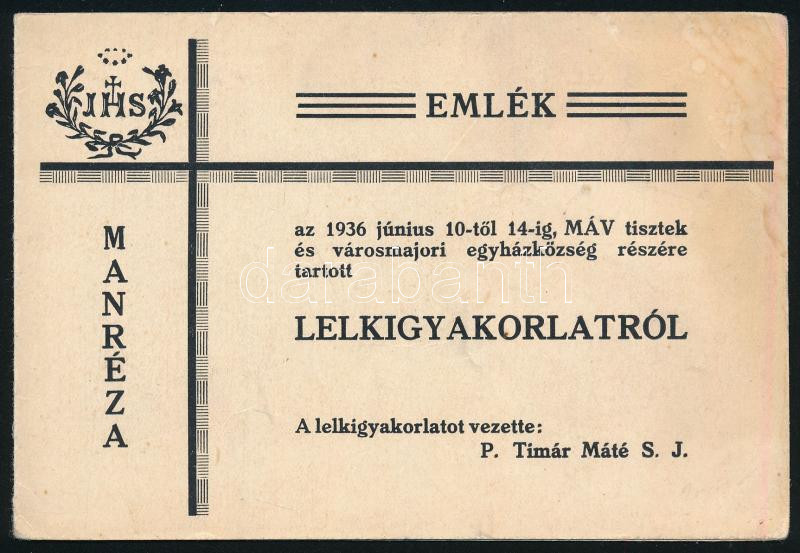P. Tímár Máté (1895-1971) lelkipásztor aláírása Manréza emléklapon