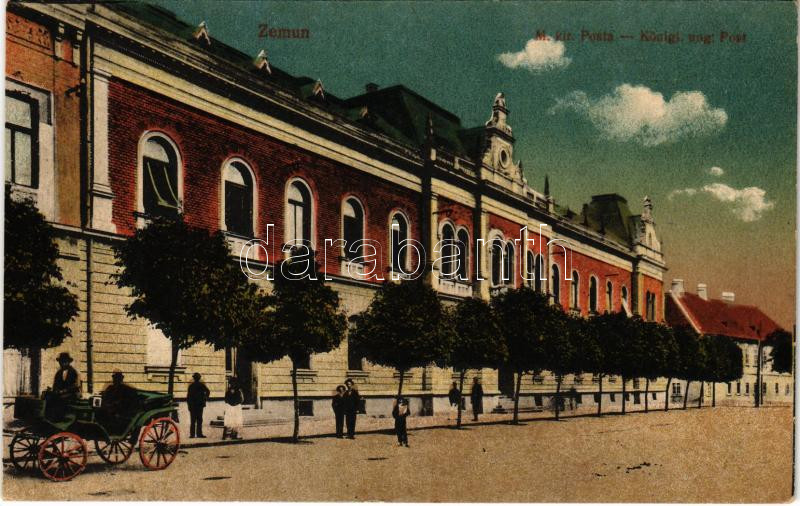 Zimony, Semlin, Zemun; M. kir posta, lovaskocsi. A. Stepner kiadása / post office, horse cart