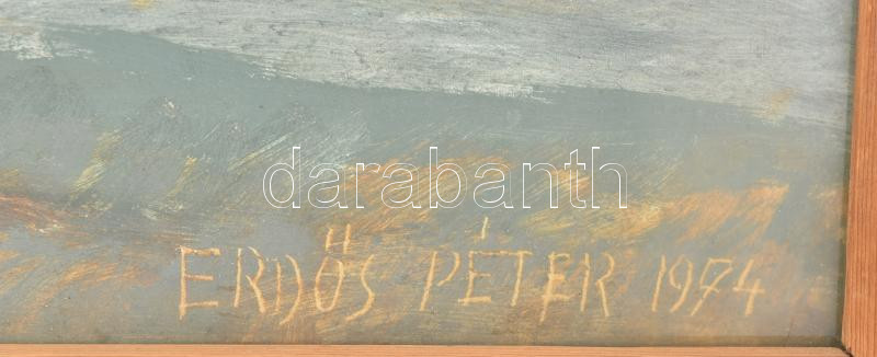 Erdős Péter (1938-): Tanya vége, Hódmezővásárhely. Olajtempera, farost, jelzett, hátoldalán autográf felirattal, üvegezett fakeretben, 55x100 cm. KIZÁRÓLAG SZEMÉLYES ÁTVÉTEL, NEM POSTÁZZUK! / ONLY PERSONAL COLLECTION AT OUR OFFICE! - Image 2