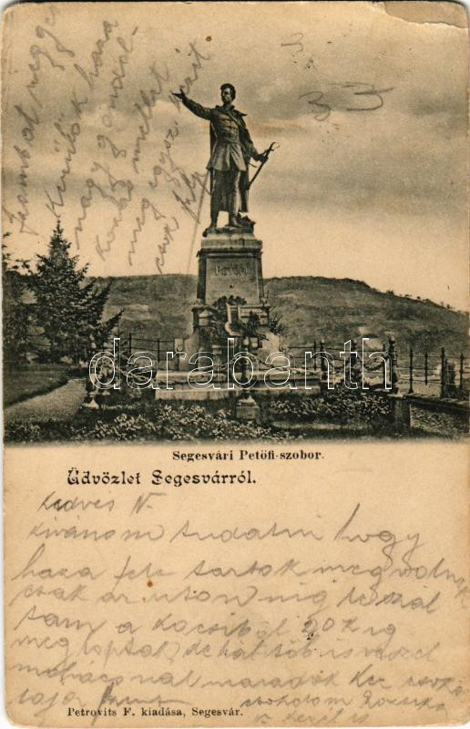 1904 Segesvár, Schässburg, Sighisoara; Petőfi szobor. Petrovits F. kiadása / monument, statue (EB)