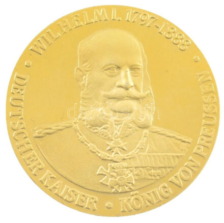 Németország DN 'I. Vilmos' aranyozott fém emlékérem (32mm) T:1- (PP) Germany ND 'Wilhelm I. 1797-1888 - Deutscher Kaiser, König von Preussen / Drei Kaiserjahr 1888 - Deutsches Reich' gilt metal medallion (32mm) C:AU (PP)