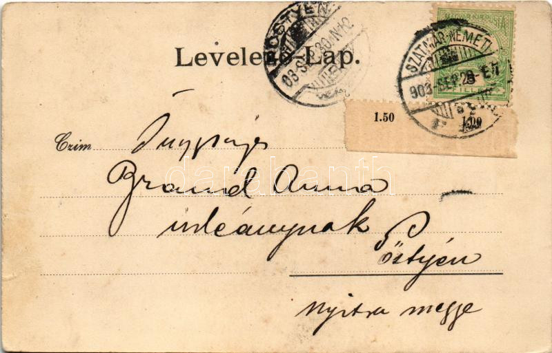 1903 Szatmárnémeti, Szatmár, Satu Mare; Püspöki palota, Kir. katolikus főgimnázium. Lövy Miksa kiadása / bishop's palace, Catholic grammar school. Art Nouveau, floral (r) - Image 2