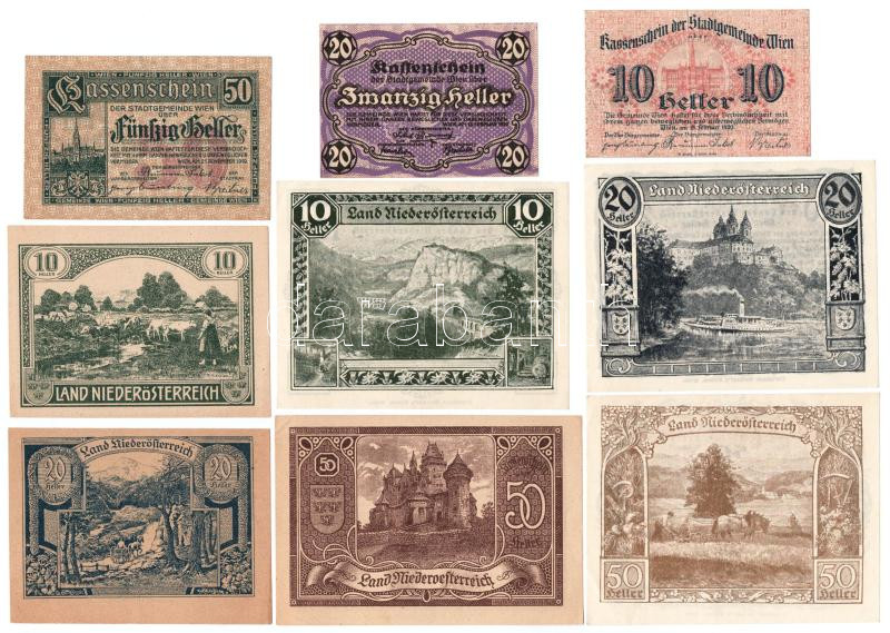 Ausztria 1920. 10h-50h (9xklf) T:I--III Austria 1920. 10 Heller - 50 Heller (9xdiff) C:AU-F