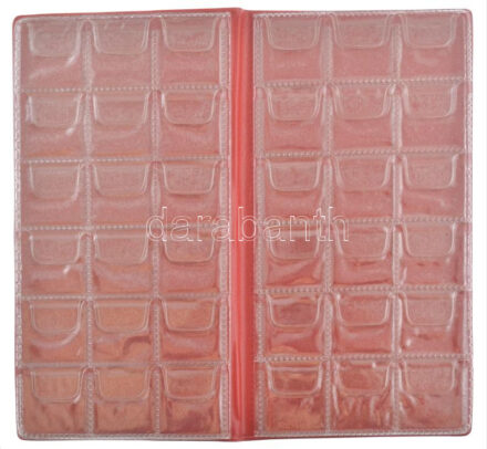 Kisalakú fekete műbőr érmetartó album 72 darab férőhellyel, egyfajta méretű érme számára, szép állapotban