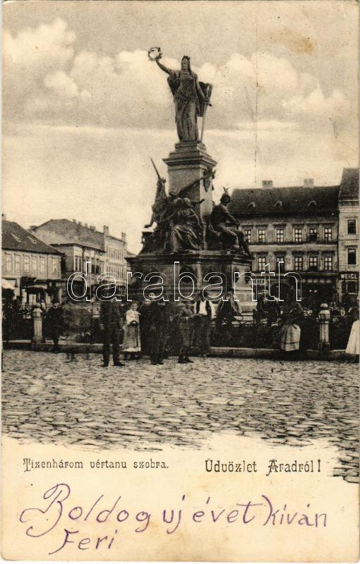 1904 Arad, A 13 vértanú szobra, üzletek / martyrs' monument, shops (fl)