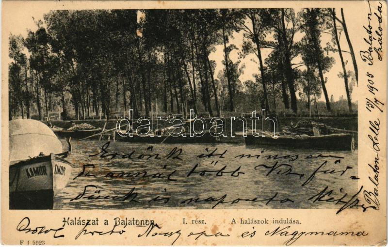 1905 Balaton, Halászat a Balatonon I. A halászok indulása, 'Kamor' csónak (EK)