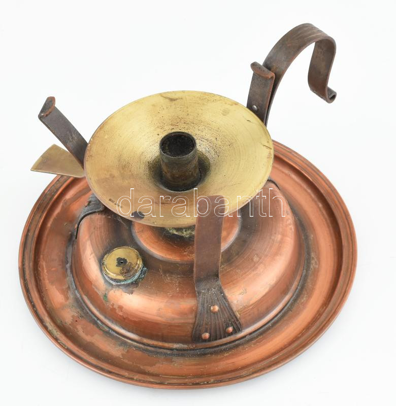 Vörösréz ételmelegítő (fondue készlet, hiányzó villákkal), kopásokkal, m: 23 cm - Image 2
