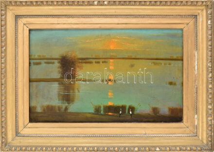 Kerekes József (1892-1938): Gólyapár. Olaj, vászon, jelezve balra lent. Apró felületi sérülésekkel. Dekoratív, sérült fakeretben, 49×78,5 cm. KIZÁRÓLAG SZEMÉLYES ÁTVÉTEL, NEM POSTÁZZUK! / ONLY PERSONAL COLLECTION AT OUR OFFICE!