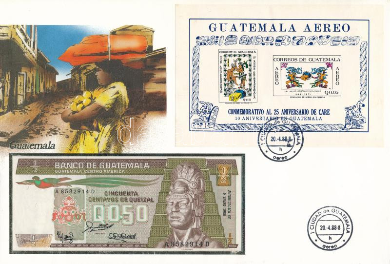 Guatemala 1988. 50c felbélyegzett borítékban, bélyegzéssel T:I Guatemala 1988. 50 Centavos in envelope with stamp and cancellation C:UNC