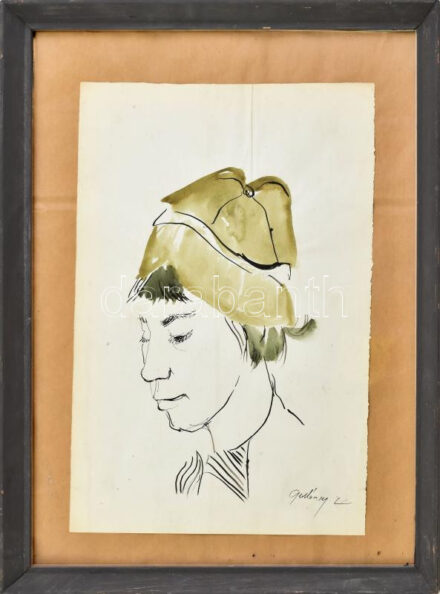 Gulácsy L jelzéssel: Portré. Akvarell, tus, papír. Üvegezett fa keretben. 35x27,5 cm