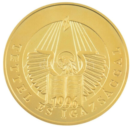 1996. 'Egyházmegyei Zsinat Eger / Tettel és Igazsággal' aranyozott kétoldalas emlékérem (43mm) T:1 (PP)