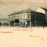 1899 (Vorläufer) Temesvár, Timisoara; Józsefváros, Scudier tér, üzletek, piac. Kossak József udvari fényképész kiadása / Iosefin, square, market, shops (r)