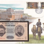Mongólia 1955. 1T felbélyegzett borítékban, bélyegzéssel T:I Mongolia 1955. 1 Tugrik in envelope with stamp and cancellation C:UNC