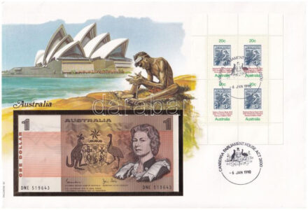 Ausztrália 1982-1983. 1D borítékban, alkalmi bélyeggel és bélyegzéssel T:I Australia 1982-1983. 1 Dollar in envelope with stamps and cancellations C:UNC