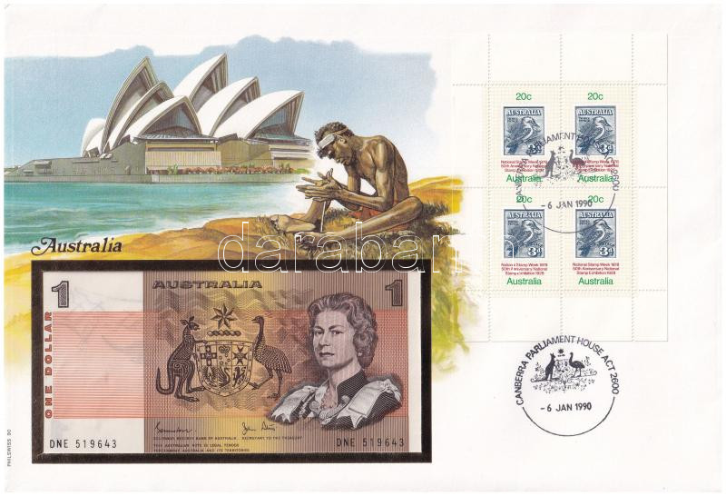 Ausztrália 1982-1983. 1D borítékban, alkalmi bélyeggel és bélyegzéssel T:I Australia 1982-1983. 1 Dollar in envelope with stamps and cancellations C:UNC