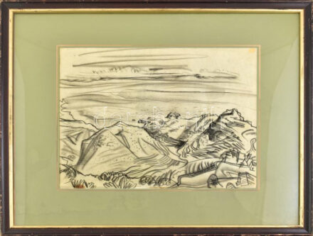 Jelzés nélkül: Taormina, Szicília. Szén, papír, üvegezett fakeretben, 32,5×40 cm