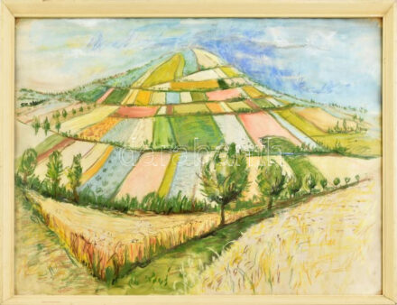 Jelzés nélkül: Balatonfelvidék. Akvarell, pasztell, papír, üvegezett fakeretben, 48×63 cm