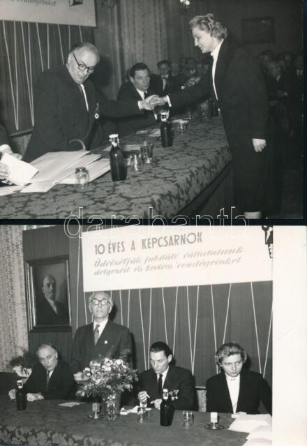 1959 Bp., Fészek Club, '10 éves a Képcsarnok' jubileumi rendezvény, 3 db fotó, a hátoldalon feliratozva, 18x13 cm