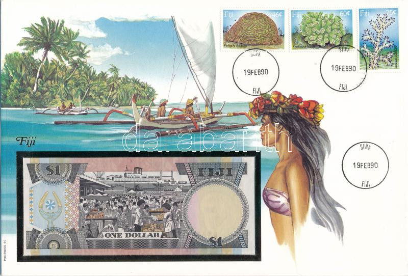 Fidzsi-szigetek 1987. 1$ borítékban, alkalmi bélyeggel és bélyegzéssel T:I Fiji 1987. 1 Dollar in envelope with stamps and cancellations C:UNC