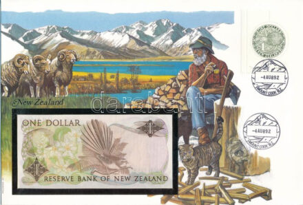Új-Zéland 1985-1989. 1$ borítékban, alkalmi bélyeggel és bélyegzéssel T:I New Zealand 1985-1989. 1 Dollar in envelope with stamps and cancellations C:UNC