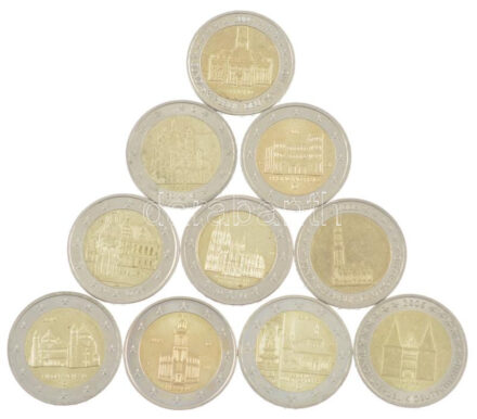 Németország 2006-2017. 2E 10xklf 'Németországi tartományok' forgalmi emlékkiadások T:1-,2 patina Germany 2006-2017. 2 Euro 10xdiff 'German provinces' circulating commemorative issues C:AU-XF patina