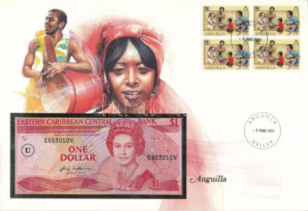 Kelet-Karibi Államok / Anguilla 1985-1988. 1$ felbélyegzett borítékban, bélyegzéssel T:I Eastern Caribbean States / Anguilla 1985-1988. 1 Dollar in envelope with stamp and cancellation C:UNC