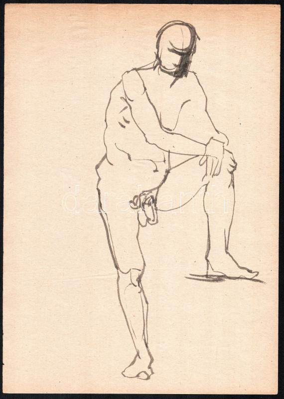Jelzés nélkül: Férfi akt, 2 db, akvarell, papír, 21×29 cm - Image 2