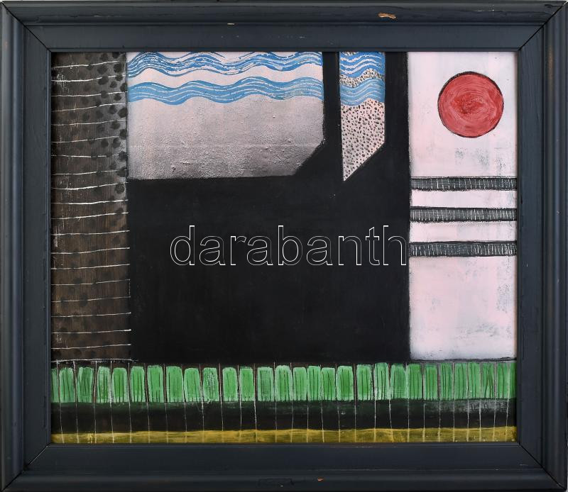 Jelzés nélkül: Vörös nap. Olaj, karton, 50x60 cm. Dekoratív, kissé sérült fakeretben.