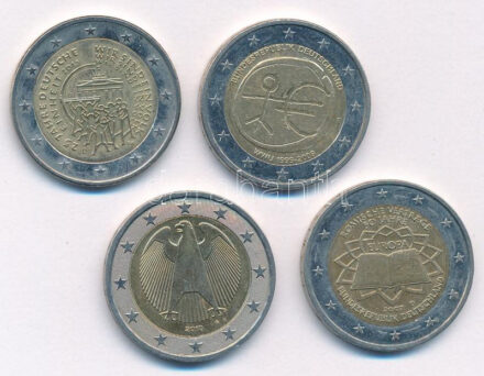 Németország 2007-2015. 2E 4xklf forgalmi emlékkiadás T:1-,2 patina Germany 2007-2015. 2 Euro 4xdiff circulating commemorative issues C:AU,XF patina