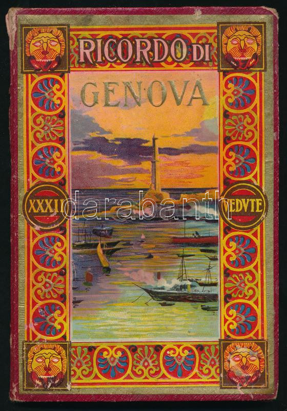 cca 1910-1920 Ricordo di Firenze, képes leporelló fekete-fehér fotókkal, panorámaképekkel. Kissé sérült, a leporellótól elvált borítóval.