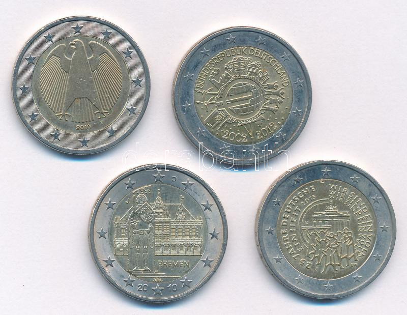 Németország 2010-2015. 2E 4xklf forgalmi emlékkiadás T:1- Germany 2007-2015. 2 Euro 4xdiff circulating commemorative issues C:AU
