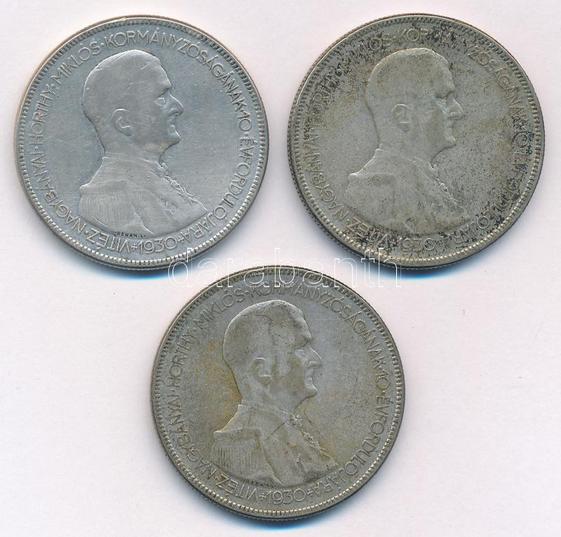 1930. 5P Ag 'Horthy jobbra' (3x) T:3 patina Adamo P8