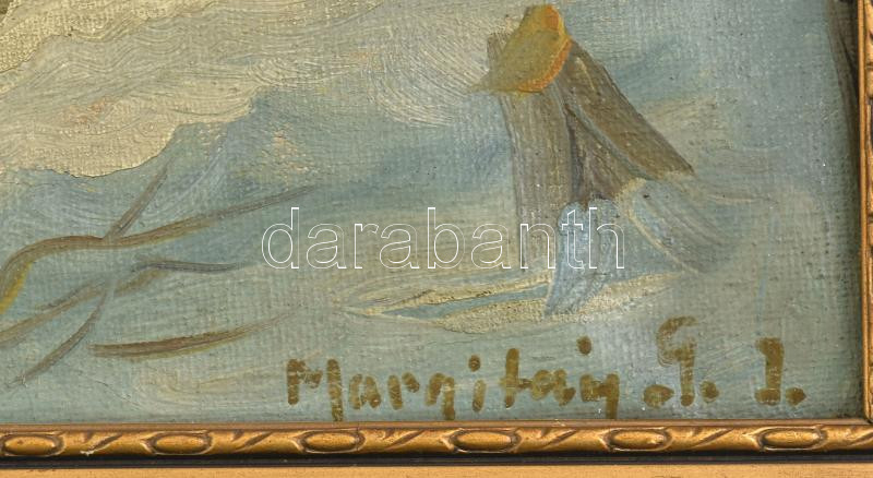 Marnit... jelzéssel: Téli kirándulás szánon. Olaj, vászon, Keretben. 35x25 cm - Image 2