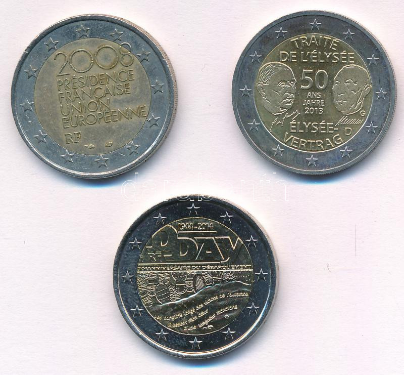 Franciaország 2008-2014. 2E 3xklf forgalmi emlékkiadás T:1-,2 patina France 2008-2014. 2 Euro 3xdiff circulating commemorative issues C:AU,XF patina - Image 2