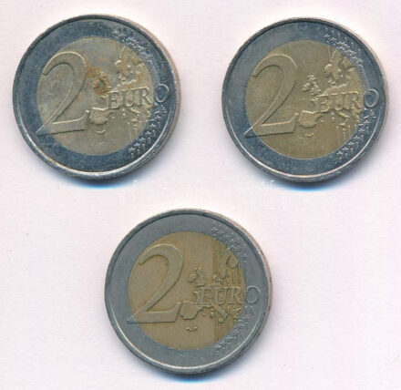 Franciaország 2000-2010. 2E 3xklf forgalmi emlékkiadás T:1-,2 patina France 2000-2010. 2 Euro 3xdiff circulating commemorative issues C:AU,XF patina
