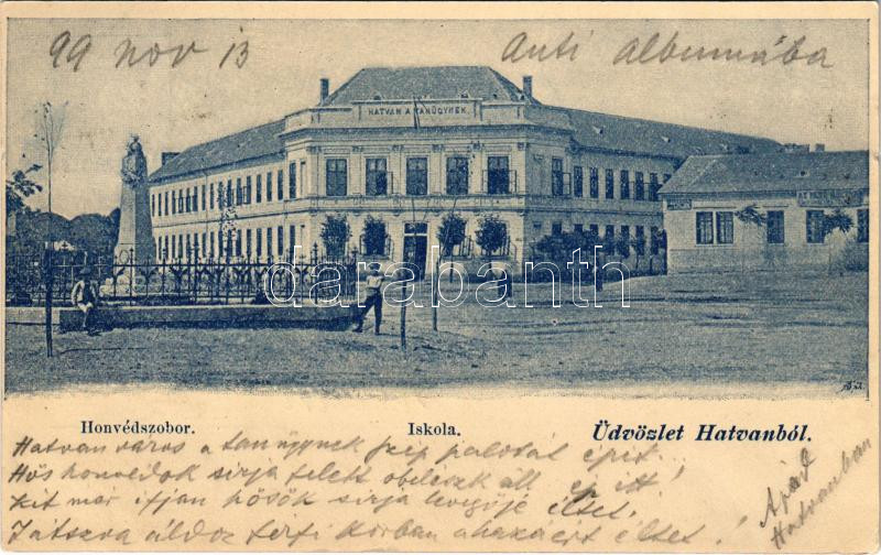 1899 (Vorläufer) Hatvan, Honvéd szobor, iskola