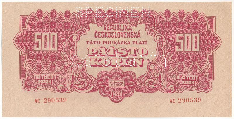 Csehszlovákia 1944. 500K 'AC 290539', 'SPECIMEN (MINTA)' perforációval T:I- kis sarokhajlás Czechoslovakia 1944. 500 Korun 'AC 290539', with 'SPECIMEN' perforation C:AU small corner fold Krause P#49s
