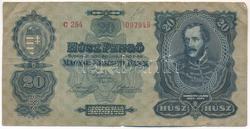 1930. 20P 'C254 097949' T:III szakadások Adamo P11 tűlyuk, szakadás