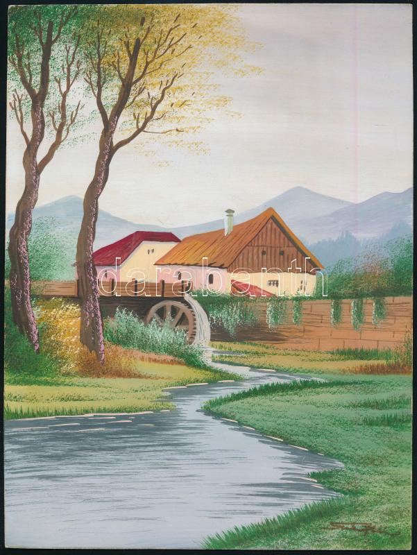 Olvashatatlan jelzéssel: Zebegényi malom. Akril, papír. 25x20 cm