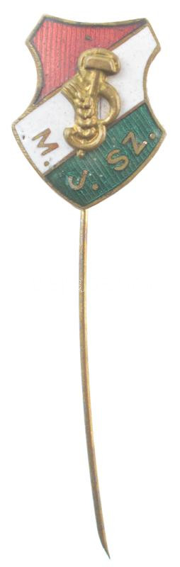~1948. 'M.J.SZ. (Magyar Jogász Szövetség)' zománcozott, rátétes tombak jelvény (18x14mm) T:1