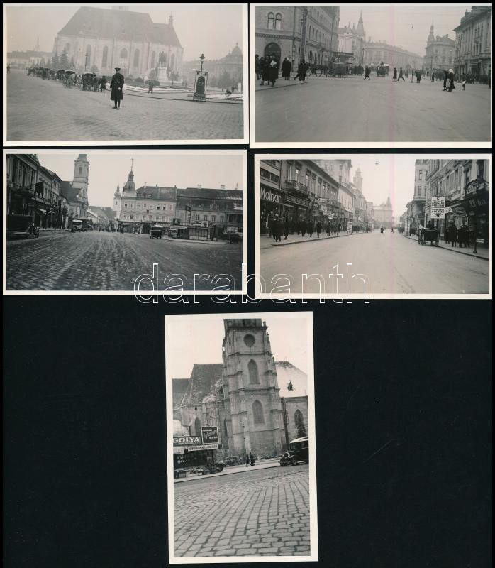 1932 Kolozsvár, utcaképek, üzletek, 5 db fotó, 6,5×11 cm