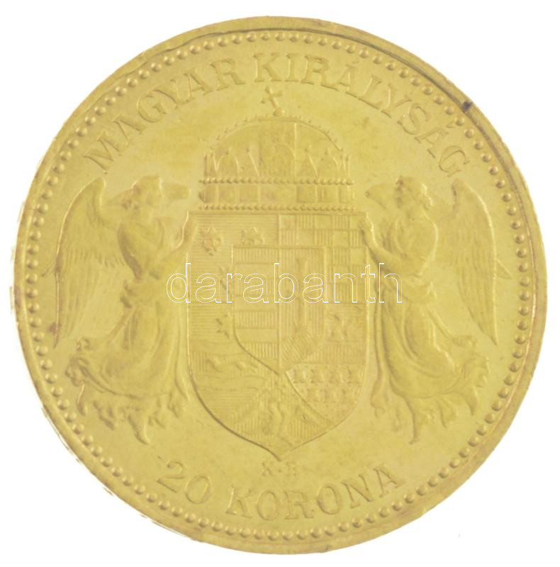 1892KB 20K Au 'Ferenc József' Körmöcbánya (6,77g/0.900) T:2 ph. Hungary 1892KB 20 Korona Au 'Franz Joseph' Kremnitz (6,77g/0.900) C:XF edge error Adamo K9, Krause KM#486 - Image 2