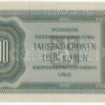 Német Harmadik Birodalom / Cseh-Morva Protektorátus 1942. 1000K 'Hb 428102', 'SPECIMEN (MINTA)' perforációval, 2. kiadás, látványos papírráncokkal T:I,I- German Third Reich / Protectorate of Bohemia and Moravia 1942. 1000 Korun 'Hb - Image 2